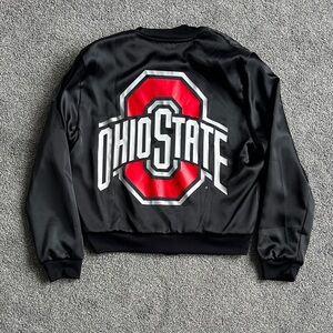 PINK Victoria's Secret Black Satin Ohio State Logo Bomber Jacket